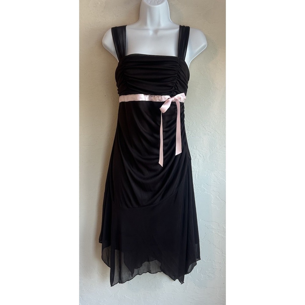 Vintage Y2K XOXO Babydoll Dress L Party Hoco Brown‎ Pink Bow Asymmetrical Fairy